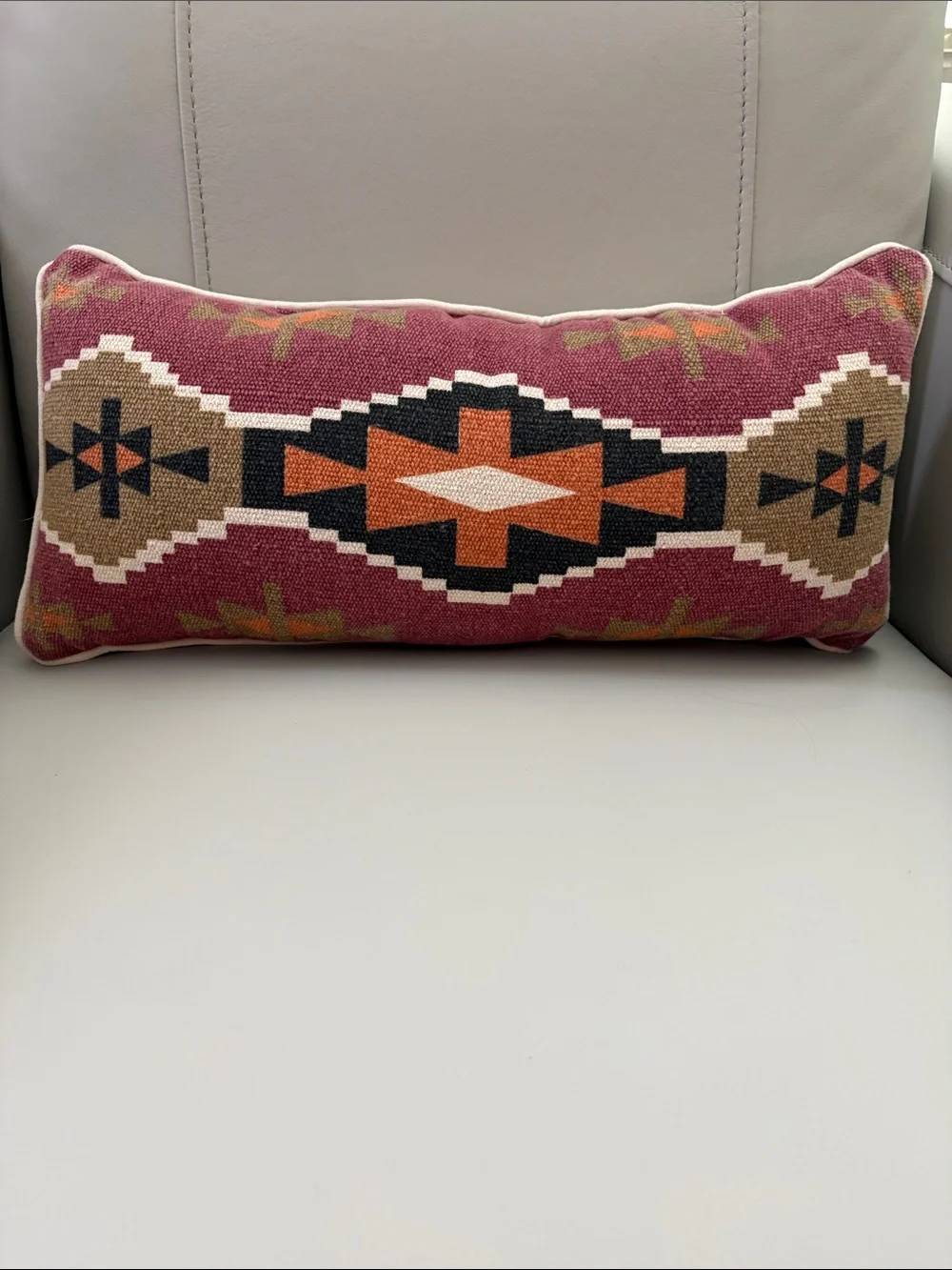 Southwestern Lumbar Pillow - Burgundy, Orange, Tan & Black